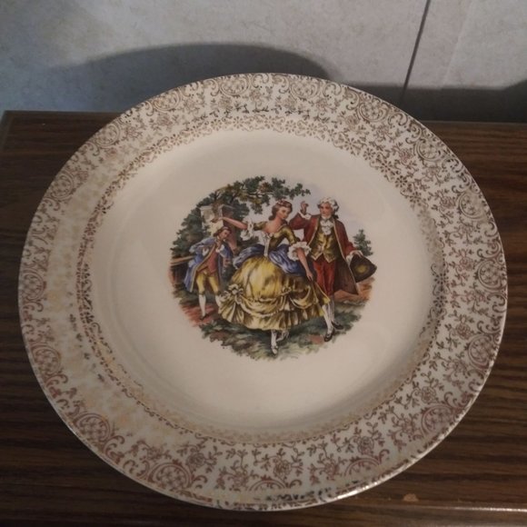 Cronin China Co. Dancing Colonial Couple 9 3/8" Di - Picture 2 of 3